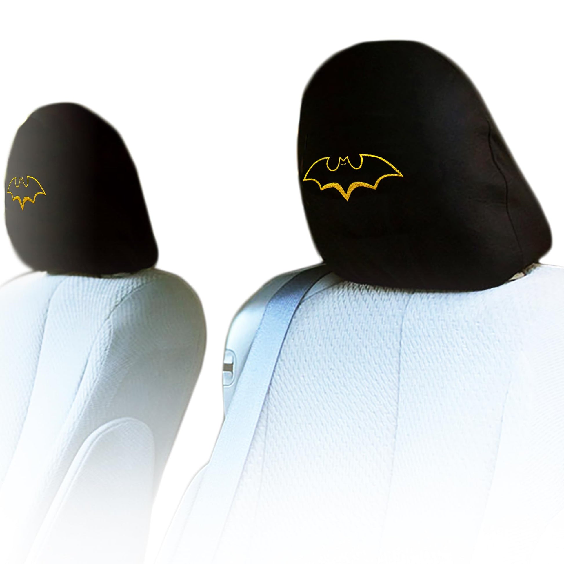 Black Fabric Car Headrest Covers with Embroidery Bat Design Universal Fit Seat Headrest Protectors 1 Pair Stylish, Durable Car Accessories for Interior Upgrade