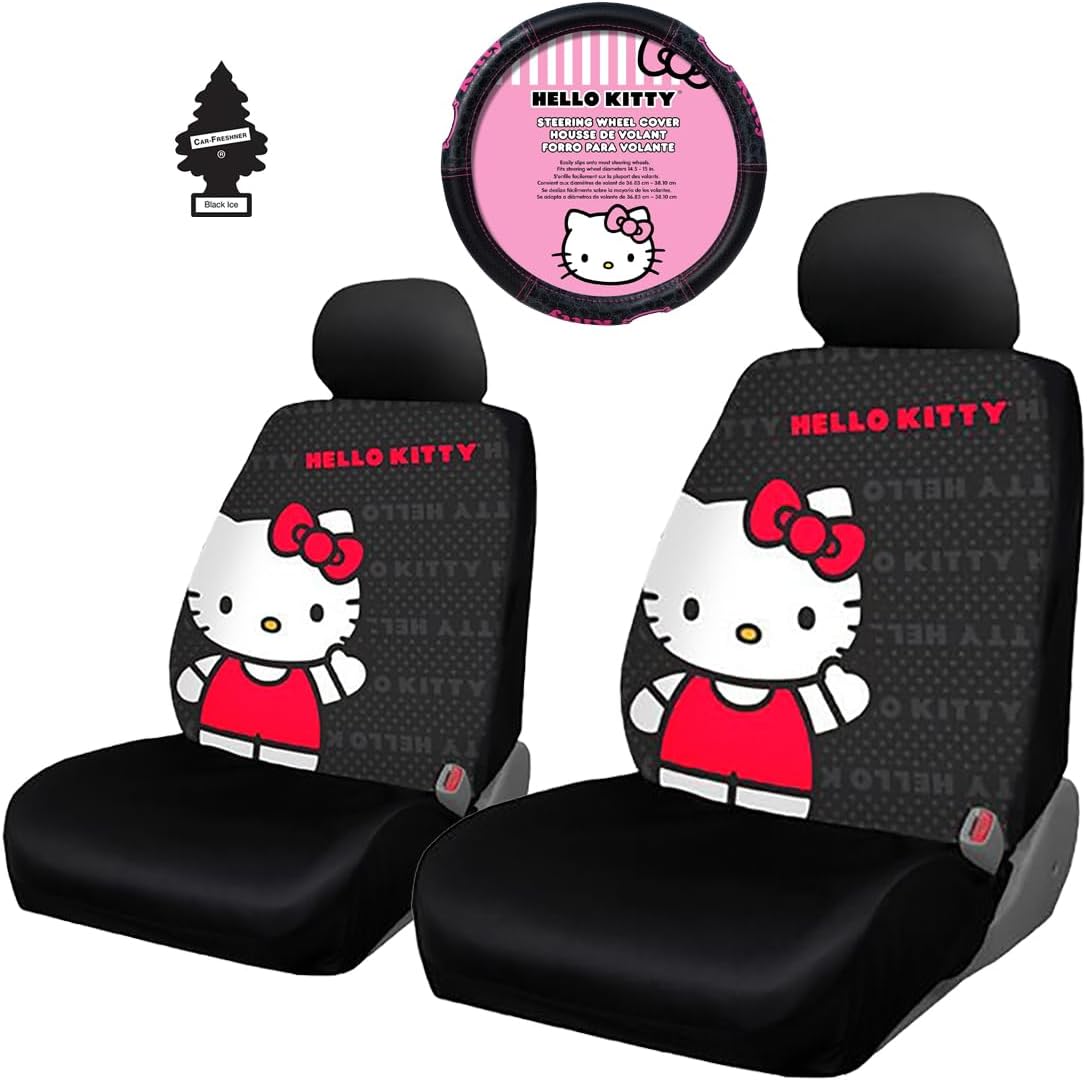4 Pieces Hello Kitty Car Accessories Seat Cover with Steering Wheel Cover and Air Freshener