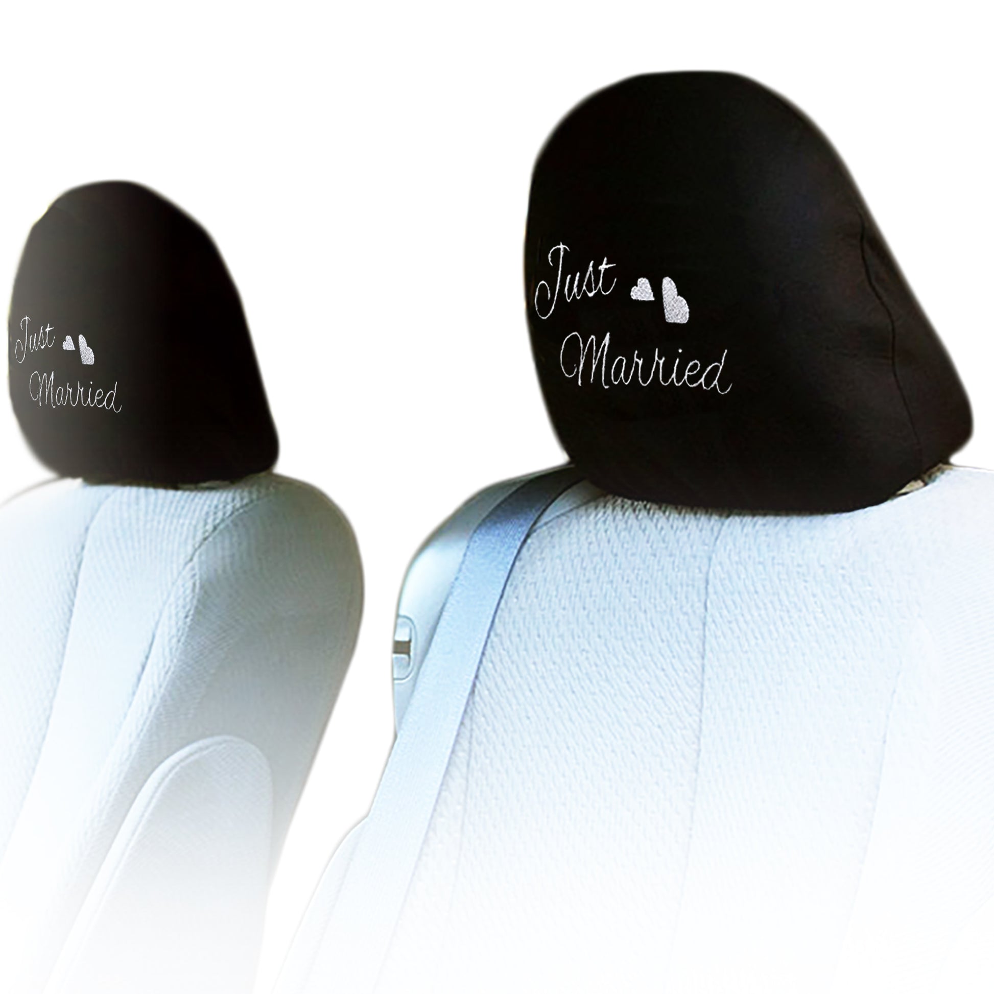 car headrest covers with Just Married design pair