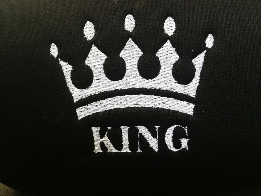 King Crown Headrest Cover & Personalized Seat Belt Pad Set