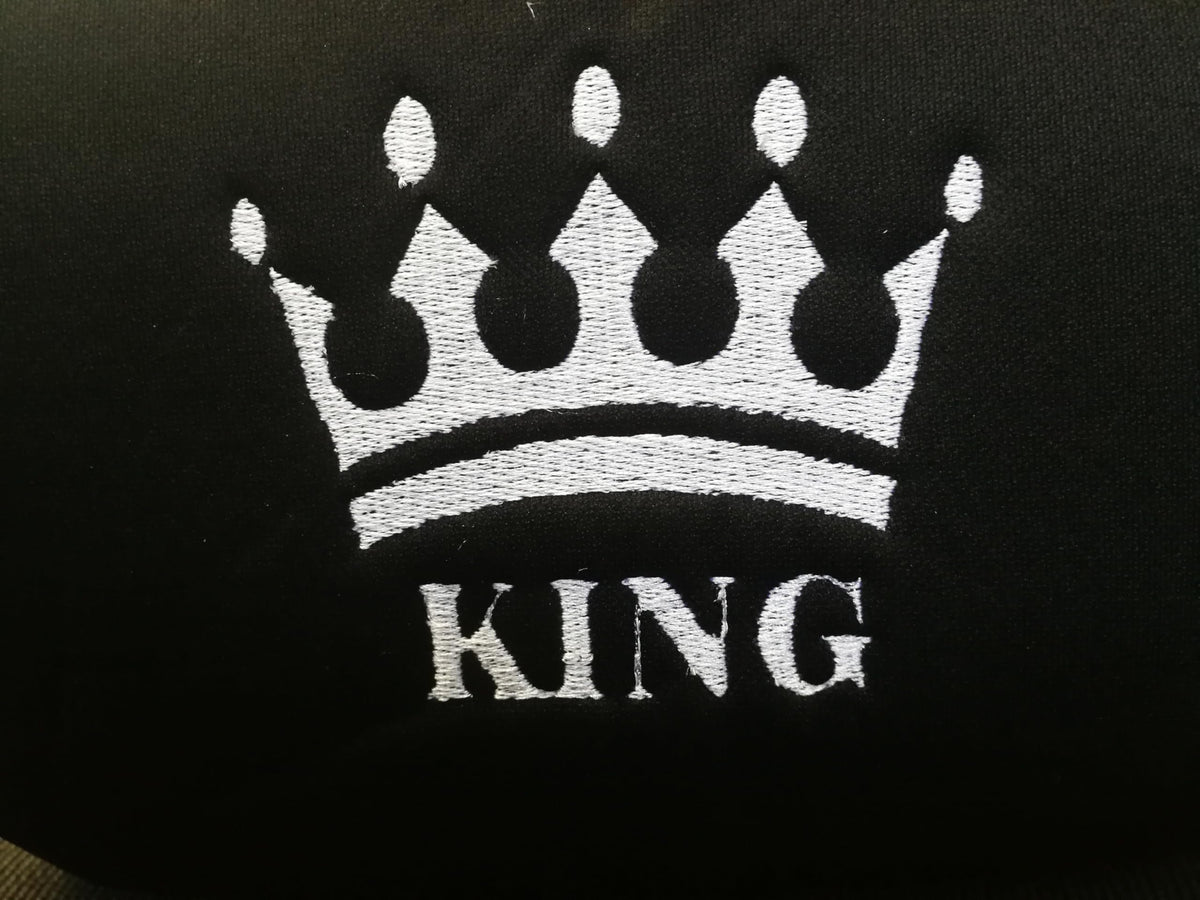 King Crown Headrest Cover & Personalized Seat Belt Pad Set
