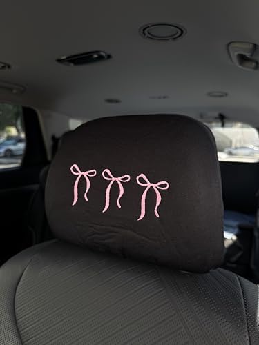 Coquette pink bow embroidered headrest covers set of two