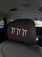 Coquette pink bow embroidered headrest covers set of two