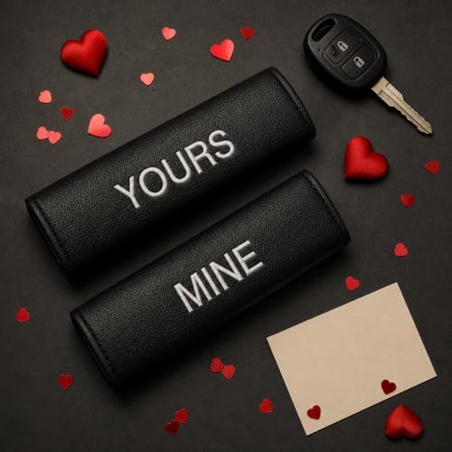 Personalized couples seat belt pads with custom embroidery