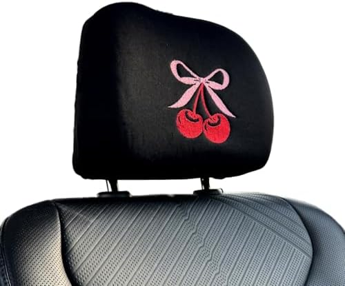 Coquette cherry bow embroidered headrest covers set of two