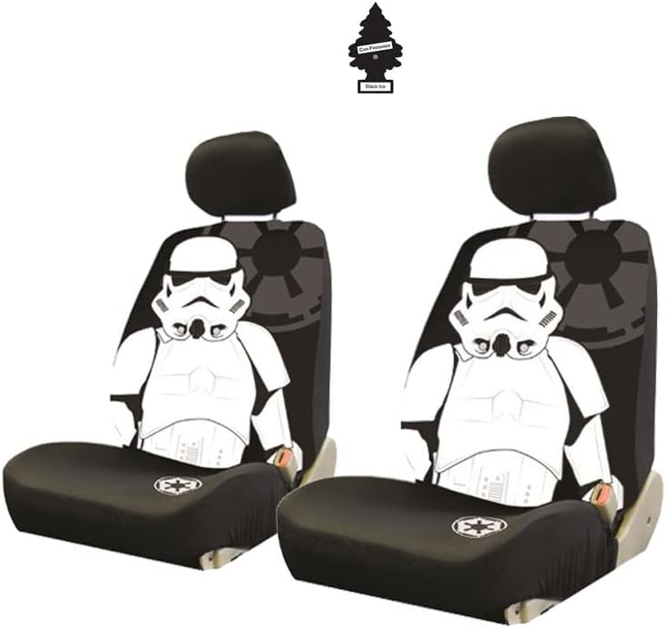 Plasticolor Star Wars Stormtrooper Car Truck SUV Seat Covers 3-Piece Set with Bonus Air Freshener – Universal Fit for Most Vehicles, Durable Protection for Front Seats, Easy Installation - Yupbizauto