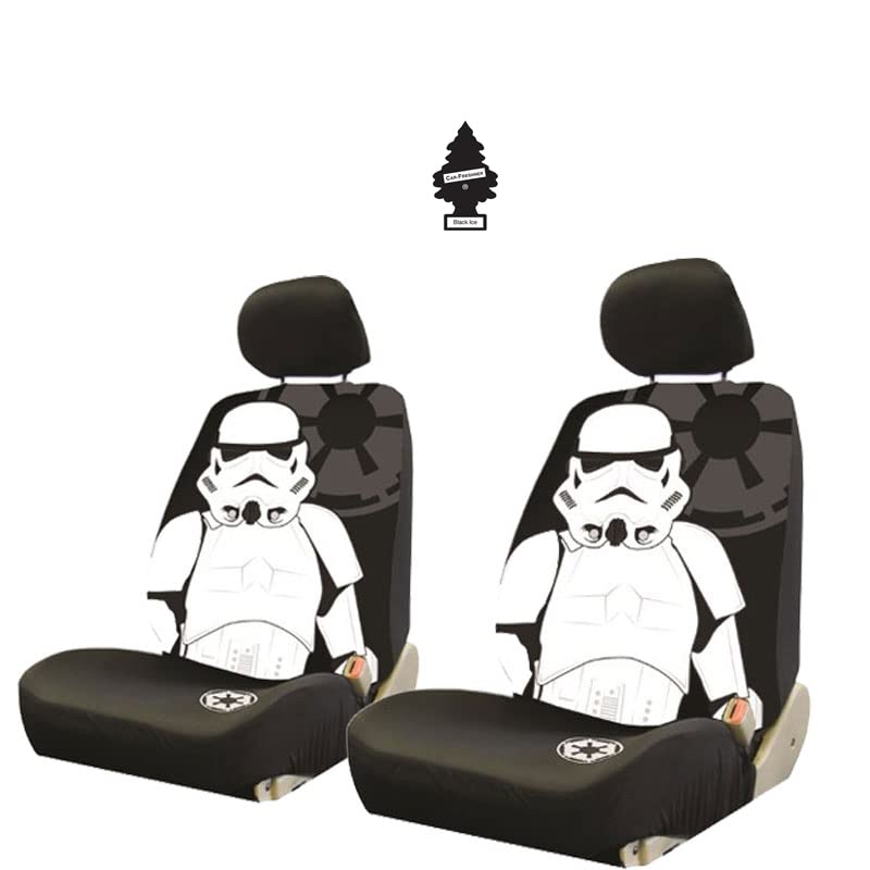 Plasticolor Star Wars Stormtrooper Car Truck SUV Seat Covers 3-Piece Set with Bonus Air Freshener – Universal Fit for Most Vehicles, Durable Protection for Front Seats, Easy Installation - Yupbizauto