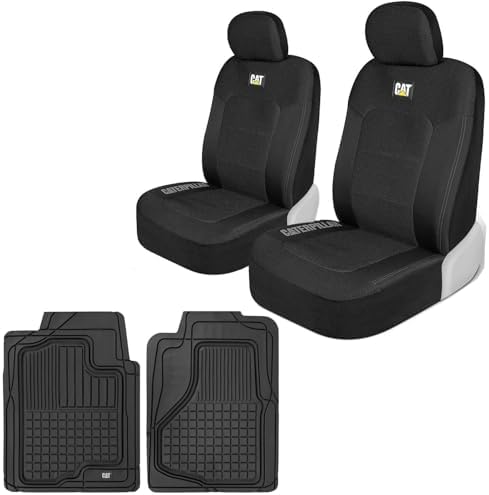 Caterpillar Front Seat Covers & Heavy-Duty Floor Mats Bundle – Black