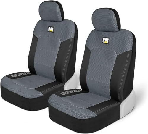 Caterpillar Front Seat Covers & Heavy-Duty Floor Mats Bundle – Black and Grey