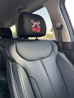 Coquette cherry bow embroidered headrest covers set of two