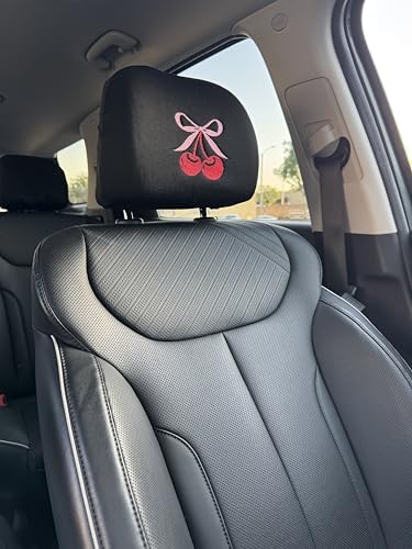 Coquette cherry bow embroidered headrest covers set of two