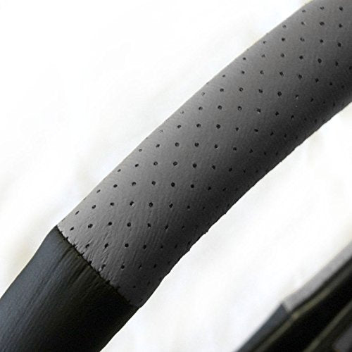 Yupbizauto 15" Car Steering Wheel Cover Selection 1 Set (PU Leather Black/Grey)