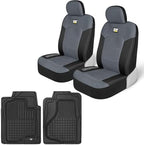 Caterpillar Front Seat Covers & Heavy-Duty Floor Mats Bundle – Black and Grey