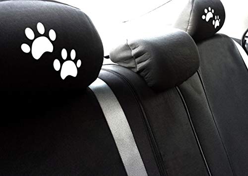 Yupbizauto New Black Flat Cloth  Auto Car Truck Seat Covers with Embroidery White Paws Logo Headrest Covers Universal Size - Yupbizauto