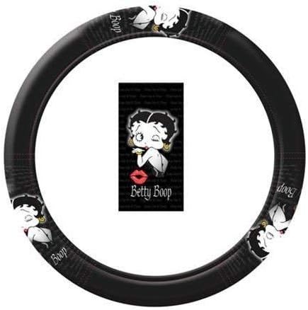 New Betty Boop Timeless Front Low Back Car Seat Covers & Steering Wheel Cover Embroidery Kiss Headrest Cover (Steering Wheel) - Yupbizauto
