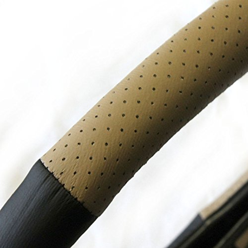 Yupbizauto 15" Car Steering Wheel Cover Selection 1 Set (PU Leather Black/Tan)