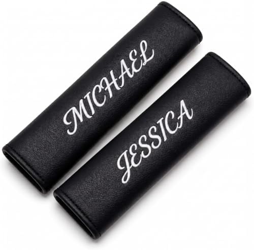 Personalized couples seat belt pads with custom embroidery