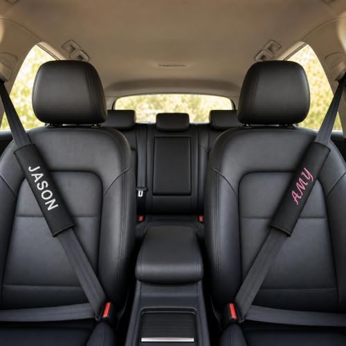Personalized couples seat belt pads with custom embroidery