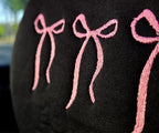 Coquette pink bow embroidered headrest covers set of two