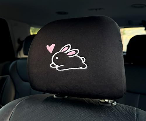 Kawaii bunny and heart embroidered headrest covers set of two