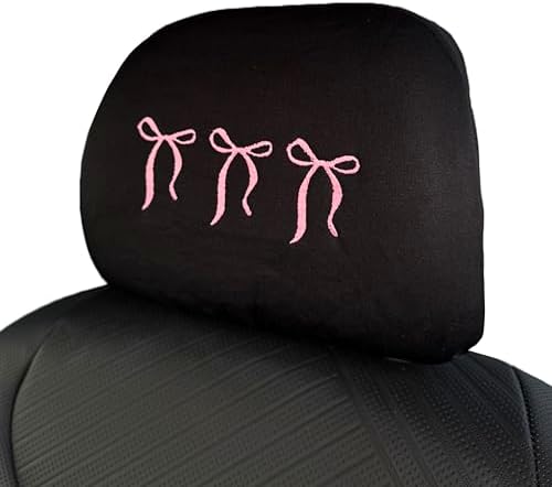 Coquette pink bow embroidered headrest covers set of two