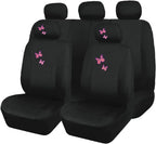 Universal Fit Car Seat Covers - Premium Black Flat Cloth with Stylish Cute Embroidery Butterfly Design, Front & Rear Set for 50/50 & 60/40 Split Rear Seats (Durable Protective Seat Cover) - Yupbizauto