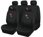 Universal Fit Car Seat Covers - Premium Black Flat Cloth with Stylish Cute Embroidery Butterfly Design, Front & Rear Set for 50/50 & 60/40 Split Rear Seats (Durable Protective Seat Cover) - Yupbizauto