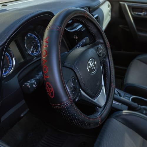 Plasticolor 006498R01 Toyota Deluxe Style Red Hi-Contrast Stitched Steering Wheel Cover
