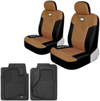 Caterpillar Front Seat Covers & Heavy-Duty Floor Mats Bundle – Black and Beige