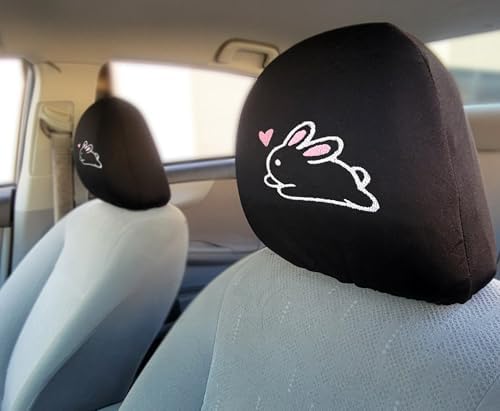 Kawaii bunny and heart embroidered headrest covers set of two