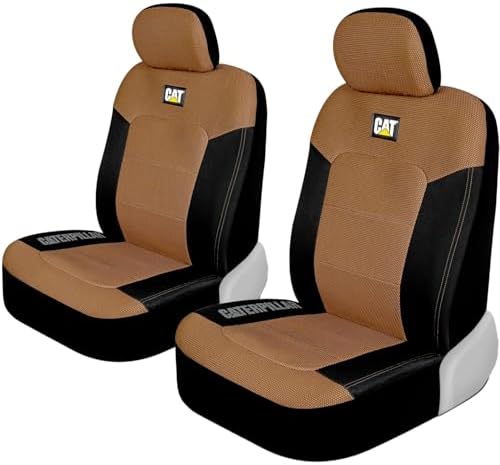 Caterpillar Front Seat Covers & Heavy-Duty Floor Mats Bundle – Black and Beige