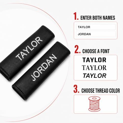 Personalized couples seat belt pads with custom embroidery