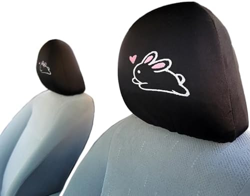 Kawaii bunny and heart embroidered headrest covers set of two
