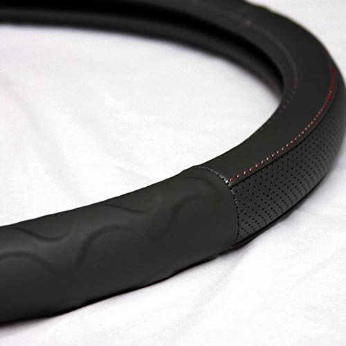 Motor Trend 18" Grey Steering Wheel Cover for Peterbilt Freightliner Semi Truck, Black PU Leather