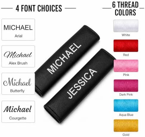 Personalized couples seat belt pads with custom embroidery