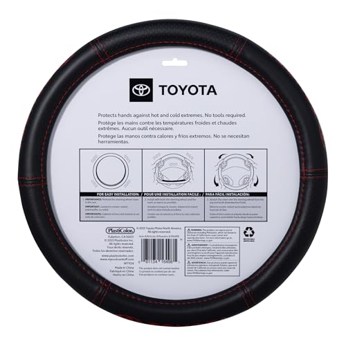 Plasticolor 006498R01 Toyota Deluxe Style Red Hi-Contrast Stitched Steering Wheel Cover