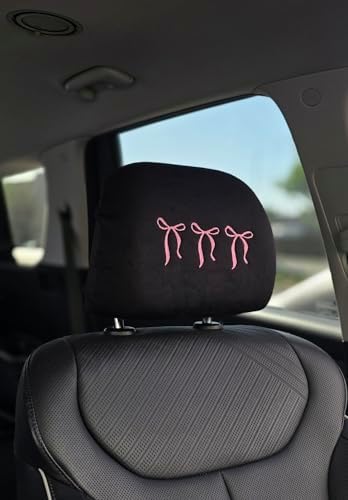 Coquette pink bow embroidered headrest covers set of two