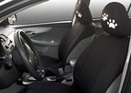 Yupbizauto New Black Flat Cloth  Auto Car Truck Seat Covers with Embroidery White Paws Logo Headrest Covers Universal Size - Yupbizauto