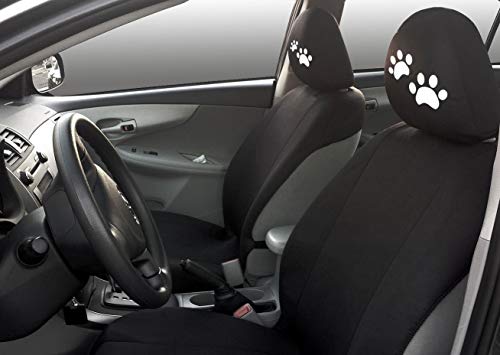 Yupbizauto New Black Flat Cloth  Auto Car Truck Seat Covers with Embroidery White Paws Logo Headrest Covers Universal Size - Yupbizauto