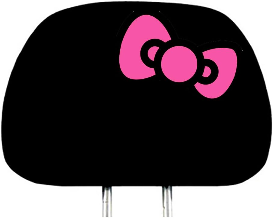 Hello Kitty Car Accessories Seat Cover with 4 Rubber Mats, Steering Wheel Cover and Pink Bow Headrest Cover Bundle Set - Yupbizauto