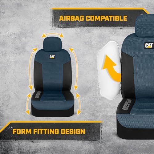 Caterpillar Mesh Flex Car Seat Covers – Full Set, Black and Blue