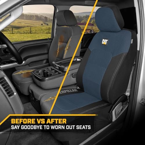Caterpillar Mesh Flex Car Seat Covers – Full Set, Black and Blue