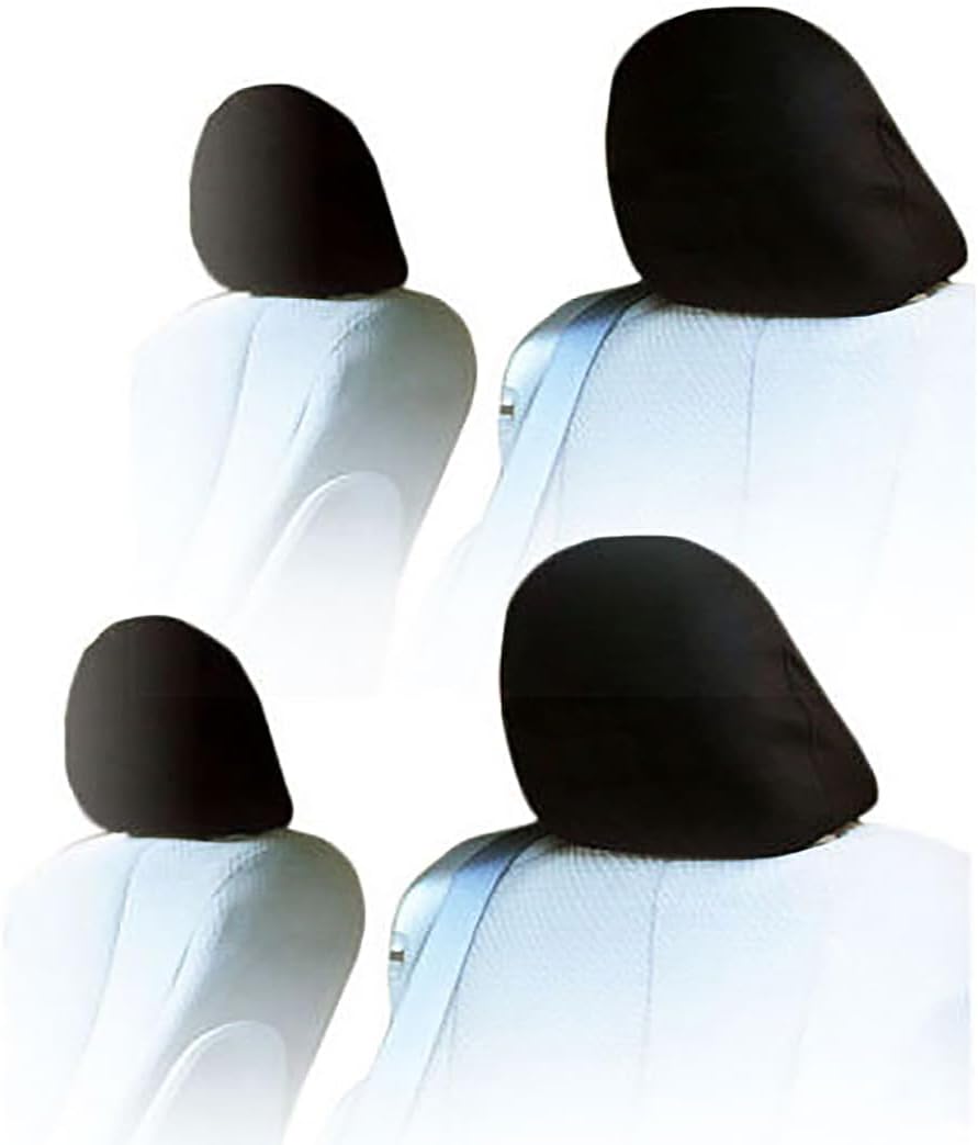 Headrest Covers for Cars & Trucks – Set of 4 Solid Black Polyester Covers with Foam Backing for DVD & TV Monitors for Most Vehicles – Durable & Stylish Protection - Yupbizauto