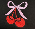 Coquette cherry bow embroidered headrest covers set of two