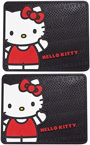 Hello Kitty Core Design Hot Pink Sanrio Front & Rear Car Truck SUV Seat Rubber Floor Mats and Steering Wheel Cover Bundle Set -6 PC - Yupbizauto