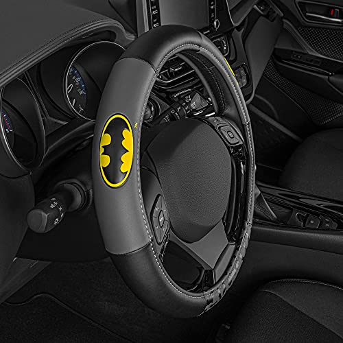 Warner Bros DC Comics Batman Steering Wheel Cover - Ergonomic Grip, Universal Size 14.5-15.5 in, Protects and Insulates Your Wheel, Car Accessories for Car, Truck, Van, SUV