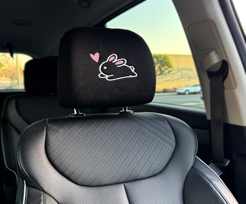 Kawaii bunny and heart embroidered headrest covers set of two