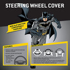 Warner Bros DC Comics Batman Steering Wheel Cover - Ergonomic Grip, Universal Size 14.5-15.5 in, Protects and Insulates Your Wheel, Car Accessories for Car, Truck, Van, SUV