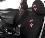 Universal Fit Car Seat Covers - Premium Black Flat Cloth with Stylish Cute Embroidery Butterfly Design, Front & Rear Set for 50/50 & 60/40 Split Rear Seats (Durable Protective Seat Cover) - Yupbizauto