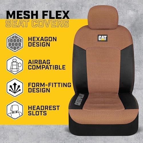 Caterpillar Front Seat Covers & Heavy-Duty Floor Mats Bundle – Black and Beige